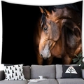 Realistic brown horse head wall tapestry hanging above a modern grey sofa for home decor - Brown Horse Head Photography (Style 12) / 100x70cm (Peach Skin Fabric)