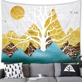 Artistic landscape tapestry with golden mountains and white trees above grey sofa - White Trees Style (19) / 100x70cm