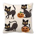 Halloween throw pillow cover with cartoon black cats and pumpkins on white fabric - White Background Cat Pumpkin Interaction (36)