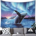 Tapiz de ballena de ensueño con auroras boreales y montañas para decoración de pared - 100x70(Piel de Melocotón) / Aurora Montañas Nevadas Ballena