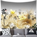 Modern Chinese style wall tapestry featuring yellow lotus flowers and ink wash art - Zen Lotus Style (12) / 100x70cm
