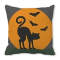 Detail van Halloween kussensloop met zwarte kat silhouet en oranje maan - Zwarte Kat Vleermuis Oranje Achtergrond (2) / 45x45cm