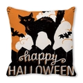 Halloween kussenhoes met zwarte kat en vleermuizen in oranje en zwart ontwerp - Furry Zwarte Kat Vleermuis Illustratie (9) / 45x45cm