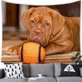 Detail of soft brushed fabric tapestry featuring a cute puppy and football print - Dogue de Bordeaux Style (15) / 100x70cm (Peach Skin)