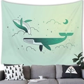 Tapiz minimalista de ballena y luna en degradado verde claro sobre un sofá - 100x70(Piel de Melocotón) / Dos Ballenas Verdes Minimalistas