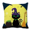 Halloween decorative pillow cover with black cat in wizard hat and full moon design - Witch Cat Cauldron Broom (37)