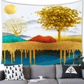 Golden landscape tapestry with sun and mountains for modern living room wall decor - Sunrise Mountain Style (5) / 100x70cm