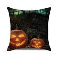 Halloween pillow cover with glowing pumpkins, bats and graveyard print on white background - 18x18 Inch / Cemetery Fence Bat Pumpkin Style (36)