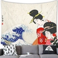 Tapiz japonés Ukiyo-e con Gran Onda y mujeres en kimono en pared de sala - 150x100(Piel de Melocotón) / Great Wave Geisha