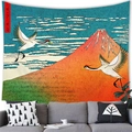 Tapiz japonés Ukiyo-e con el Monte Fuji y grullas para decoración de interiores - 100x70(Piel de Melocotón) / Mount Fuji & Crane
