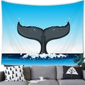 Tapiz decorativo con cola de ballena y diseño de océano colgado sobre sofá - 100x70(Piel de Melocotón) / Cola de Ballena Saltando Cartoon