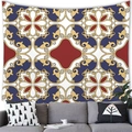 Bohemian tapestry with navy and burgundy geometric floral patterns hanging above sofa - Vintage Blue Red Gold Geometric(13) / 200x150(Peach Skin)