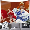 Detalle de tapiz estilo Ukiyoe japonés con peces dorados sobre un sofá moderno - 100x70(Piel de Melocotón) / Wave & Goldfish