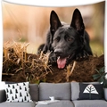 German Shepherd wall tapestry hanging above a grey sofa for home decor decoration - Black German Shepherd Style (7) / 100x70cm (Peach Skin)