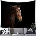 Realistic brown horse head portrait wall tapestry with black leather bridle for home decor - (14) / 100x70cm (Peach Skin Fabric)