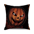 Halloween pumpkin cushion cover with black canvas fabric and orange HALLOWEEN text side print - 18x18 Inch / Evil Expression Pumpkin Head Style (37)