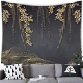 Ink landscape tapestry featuring golden wisteria and mountains for modern living room decor - Golden Wisteria Style (2) / 150x100(Peach Skin)