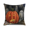 Halloween pillow cover with watercolor pumpkin and white ghosts on canvas texture - 18x18 Inch / Watercolor Pumpkin Ghost Style (38)