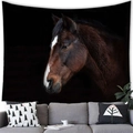 Realistic brown horse head wall tapestry hanging above a grey sofa in a modern living room - Brown Horse Profile (Style 16) / 100x70cm (Peach Skin Fabric)