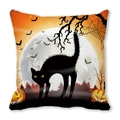 Halloween throw pillow cover featuring black cat, pumpkin, and moon silhouette - Warm Orange Gradient Cat Pumpkin (40)