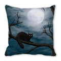 Halloween decoratieve kussensloop met zwarte kat en volle maan illustratie op wit - Zwarte Kat Dood Hout Maan Blauw Zwarte Achtergrond (11) / 45x45cm