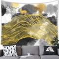 Ink landscape tapestry with golden deer and mountain motifs hanging over a sofa - Ink Wash Reindeer Style (4) / 150x100(Peach Skin)