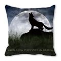 Halloween kussenhoes van perzikhuid met silhouet van wolf die naar de volle maan huilt - Wolf Huilende Volle Maan Sterrenhemel (12) / 45x45cm