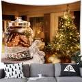Close-up of Christmas wall tapestry showing star cookies in a jar by a lit tree - 150x100(Peach Skin) / Pattern 6-Gingerbread Christmas Tree