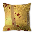 Funda de cojín piel de melocotón con estampado de bosque otoñal dorado y hojas rojas - Paisaje de bosque dorado de finales de otoño
