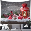 Detail of Christmas wall tapestry showing festive oil lamp and pine needles on wood pattern - 150x100(Peach Skin) / Pattern 4-Red Kerosene Lamp