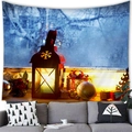 Detail of Christmas tapestry showing a glowing lantern, golden gifts, and snowy window view - 150x100(Peach Skin) / Pattern 2-Lantern Snow Scene