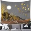 Abstract tapestry with golden trees and birds silhouette for modern wall decoration - Forest Moon Style (6) / 150x100(Peach Skin)