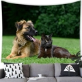 Tapiz de pared con perro dorado y gato negro en el césped para decoración de hogar - 1 / 200x150(Felpa Corta)