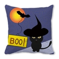 Halloween kussensloop met zwarte kat, pompoen en Boo tekst voor decoratie - Zwarte Kat Toverenaarshoed Maan Blauwe Achtergrond (13) / 45x45cm