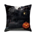 Funda de cojín cuadrada de Halloween con diseño de castillo y calabaza en blanco - 45x45 cm / Castillo Rojo Negro Calabaza (29)
