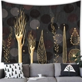 Modern abstract wall tapestry with black grey fabric and golden plant leaf patterns - Abstract Plant Style (1) / 150x100(Peach Skin)