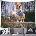 Διακοσμητικό τοίχου με Corgi, μπλε μπαντάνα και φόντο δάσος στο ηλιοβασίλεμα - 150x100 (Peach Skin) / Corgi Με Μπλε Καρό Μαντήλι