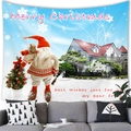 Merry Christmas wall tapestry featuring Santa Claus and snowman over a gray living room sofa - European House Santa And Snow Scene Style (20) / 100x70cm
