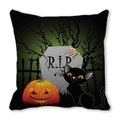 Halloween kussensloop met zwarte kat, pompoen en grafsteen op witte achtergrond - Zwarte Kat Pompoen Grafsteen Dood Hout (14) / 45x45cm