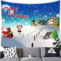 Detailed view of Merry Christmas wall tapestry showing festive snowman and Santa scene - Santa And Girl Snow House Style (19) / 100x70cm