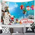 Detail of Christmas snowman wall tapestry featuring Merry Christmas text and festive patterns - Hat Snowman Family And Red Wishes Style (16) / 100x70cm