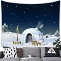 Detail of winter tapestry featuring cute snowman and igloos on a living room wall - Starry Night Igloo And Lamp Snowman Style (13) / 100x70cm