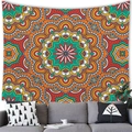 Bohemian mandala tapestry with vibrant orange and green floral patterns for wall decor - Orange-Green Mandala Art (4) / 150x100cm (Peach Skin)