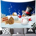 Detailed view of the Christmas snowman tapestry hanging above a modern living room sofa - Blue Starry Road Sign Snowman And Wishes Style (11) / 100x70cm