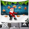 Detail of cartoon Santa playing electric guitar on a Christmas wall tapestry decor - Rock Guitar Santa And Red Green Wishes Style (8) / 100x70cm