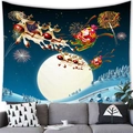 Detail of Christmas tapestry with Santa and reindeer scene hanging over a sofa - Blue Night Full Moon And Reindeer Sled Fireworks Style (7) / 100x70cm