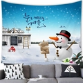 Close-up of winter snowman tapestry on a gray wall behind a modern living room sofa - Blue Snow House And Hat Snowman Road Sign Style (5) / 100x70cm