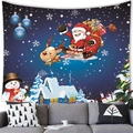 Detail of Christmas tapestry with Santa, reindeer and snowman over a gray sofa - Peach Skin / Q-Style Blue Starry Santa And Snowman Style (4) / Medium (150x100)