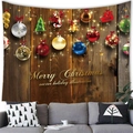 Detalle del tapiz de Navidad con bolas festivas sobre fondo de textura de madera - 100x70(Piel de Melocotón) / Diseño Estrella Campana Bola de Navidad Madera Oscura (20)