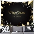Detalle de un tapiz navideño festivo colgado sobre un sofá cómodo en una sala - 100x70(Piel de Melocotón) / Diseño Aguja de Pino Bola de Navidad Negro Oro (13)